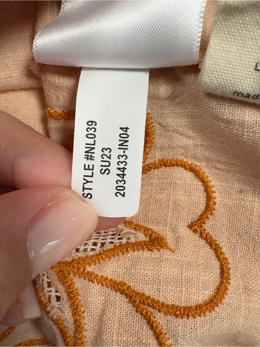 Madewell Orange Floral Embroidered Puff Sleeve Top Small Lace Up Back Rust Trim